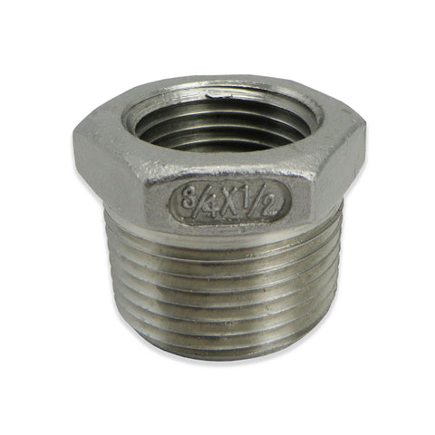 Stainless Steel Reducer Bushing - 3/4" to 1/2" FPT