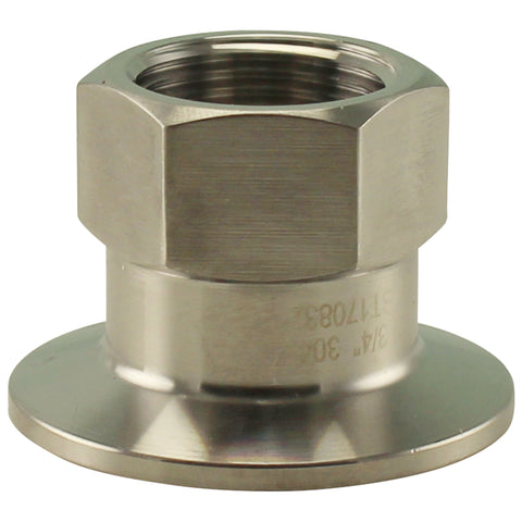 Compact Stainless Steel Tri-Clover Adapter - 1.5” TC to 3/4” Female NPT