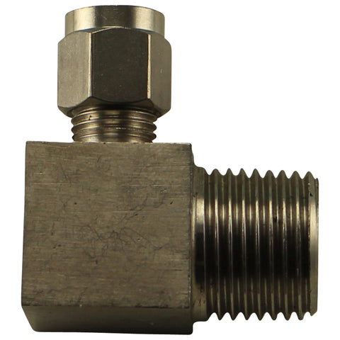 Stainless Steel Compression Elbow - 1/2” Male NPT to 1/4” Comp