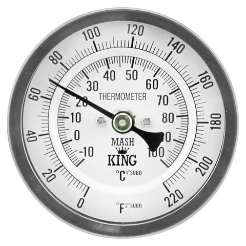 Mash King Stainless Steel Thermometer with 3" Face Diameter & 6" Stem